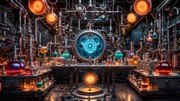 3D rendering of expressively detailed and intricate of a hyperrealistic chemistry laboratory experiment: symmetric, front view, colorful paint, tribalism, steampunk, shamanism, cosmic fractals, dystopian, octane render, volumetric lighting, 8k post-production, detailed metallic objects, dendritic, artstation: award-winning: professional portrait: atmospheric: commanding: fantastical: clarity: 16k: ultra quality: striking: brilliance: stunning colors: amazing, beautiful, stunning composition