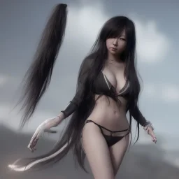 hitomi tanaka, long black hair, realistic, intriacte detail, sci-fi fantasy style, volumetric lighting, particales,highly detailed,cinamatic, deep colours,8k