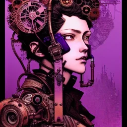 beautiful steampunk girl, hyper detailed, hyperdetailed, intricately detailed, illustration by <kilian eng> <Yoji Shinkawa>, purple tones,