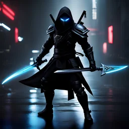 Dark Cyborg Shinobi, cybernetic, stealthy, black-clad, futuristic, ninja, high-tech, augmented, bionic, shadows, mechanical limbs, ancient art, traditional, katana, futuristic shuriken, cybernetic eye, neon-lit, mysterious, haunting, dystopian, deadly precision, ninja stars, robotic assassin, futuristic weapons, cybernetic enhancements, hidden in shadows, cybernetic armor, enigmatic, advanced technology, desolate, cyberpunk, eerie, ninja mastery, glowing cybernetics, concealed blades