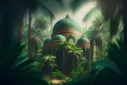 gambar masjid megah di hutan jungle palms