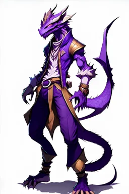 full body Male amethyst Dragonborn in anime style lean and agile wearing only common clothing