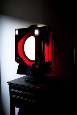 gaming lamp, form inspired by stark tower, architecture form, modern design style and black and red color