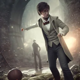 Full body, Harry Potter 1800's men style, 1800's hair style, 1800's men clothes style, hyper realistic, octane render, unreal engine 5, 8k, palace background, uhd