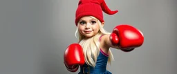 totally symmetric gnome nice cheerleader doing her thing full body portrait, boxing gloves