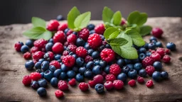 A summer picture with freshly picked forest berries (lingonberry, blueberry, raspberry)