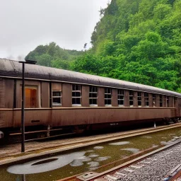 old train in wet station