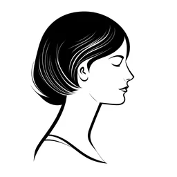 . waist-length bust woman, linocut style, white background, profile, composition without a full head empty space around the head minimalism, artistic deformation of the head shape, slight paralysis, woman Design a minimalist and simple vector-style profile Woman