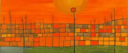 An orange colored giant lake painted by Paul Klee
