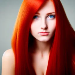 face of a beauty young woman head and gaze downcast with fine features and long red hair