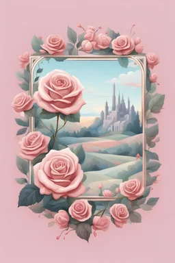 the logo of the dating square, pastel landscape with roses, fabulous style, romantic,