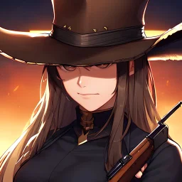 Clear focus, High resolution, female Gunslinger, close up, Gunslinger, Cowboy, cowboy hat, serious face,
