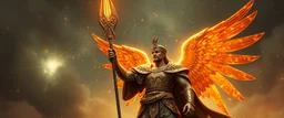 beyond ancient angel soldier holding up a radiant painite spear