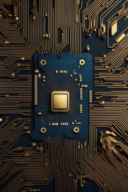 beautiful blue and gold background with semiconductors in modern style