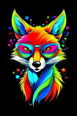 Acrtoon 2d art illustration . Colourful fox wears a black glass