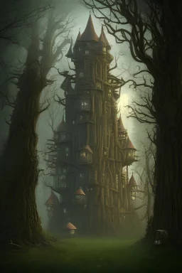 scary dark mushroom castle in the woods