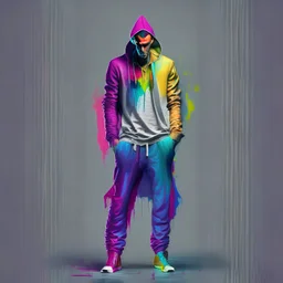 Dracula In a colorful hoodie and trackpants, full length portrait, full body visible, uncropped, solid light grey background