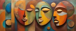 organic shapes and earthy colors with vibrant rich colors, beyond the limts art, classic modern art of ancient faces art, metalic feel