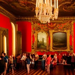 Party in a schloss, cheering people, Austrian aesthetic, warm colors, wooden floor, green walls, red, chiaroscuro, 8k, HD, cinematography, photorealistic, Cinematic, Color Grading, Ultra-Wide Angle, Depth of Field, hyper-detailed, beautifully color-coded, insane details, intricate details, beautifully color graded, Cinematic, Color Grading, Editorial Photography, Depth of Field, DOF, Tilt Blur, White Balance, 32k, Super-Resolution, Megapixel, ProPhoto RGB, VR, Halfrear Lighting, Backlight