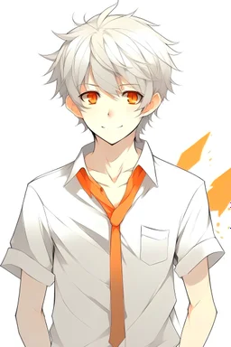 boy anime hair white and shirt orange