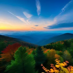 Blue Ridge Parkway, North Carolina and Virginia,aerial view,cloudy,extremely detailed digital painting, high resolution,8k, realistic, beautiful, volumetric lighting, mystical colors ,perfectly centered image, perfect composition, rim light, beautiful lighting,masterpiece, stunning scene, raytracing, anatomically correct, in the style Van Gogh and robert e howard and Ken Kelley and Ohrai Noriyoshi and Simon Bisley and tomzj1.