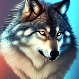 Wolf, blue, hyperrealism, masterpiece, expert, 8K, sharp focus, cinematic lighting, water, red, fire