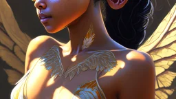 beautyfull asiatic woman, art by kiera malone , concept art modern photorealistic, in the style of , Artstation, sunlight, Unreal Engine sharp fine details trending on artstation reflections 4k ultra realistic post-processing A detailed illustration of a beautiful young female human with growing out of her back. Her skin, hair and face are all made of paint. Her wings are spread. Front view. Highly detailed flawless facial features and eyes. Abstract Oil painting splash art. White ba