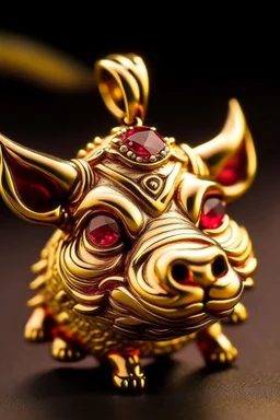 A pendant for a necklace, big Pumbaa from the lion king in gold with big tusks , eyes made of ruby