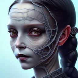 close up portrait of wednesday addams, fine detail, highly intricate, modern surrealism painting, defined cracks and breaks, high-quality, volumetric lighting, 8k, ultrahd, George Grie, Marco Escobedo, Igor Morski,Brian Froud, Howard Lyon, Selina French,