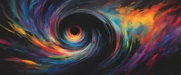 colorful, rainbow, A visually striking and abstract representation of the void and a black hole, utilizing dark hues and dynamic shapes to evoke the enigmatic and powerful aspects of cosmic emptiness, (visually striking abstract representation:1.4), (the void and black hole:1.5), (dark hues and dynamic shapes:1.3), (expressive and cosmic ambiance:1.2), drawing inspiration from abstract interpretations of the cosmic void and black hole phenomena