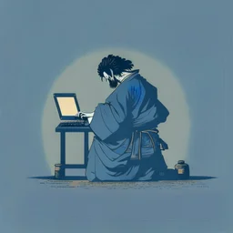 minimalistic programmer in the style of hokusai