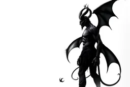 a sinister devil standing facing right