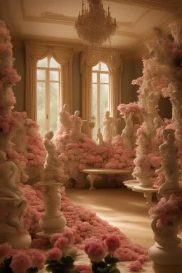 room displaying flowers sculptures in a fairy tale ambience