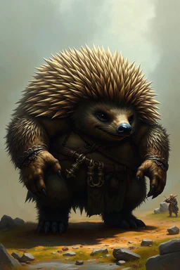 huge large strong realism gritty realistic hedgehog strong standing on two legs dnd adventurer sumo