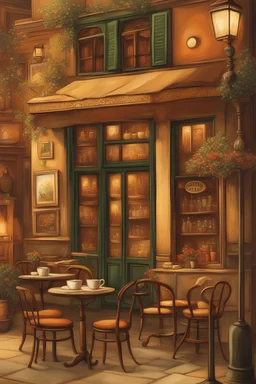 A sumptuously aromatic scene of a bustling coffeehouse, designed with meticulous attention to detail and vibrant colors. The poster showcases a warm and inviting atmosphere, capturing the essence of a cozy café in a picturesque painting. Intricate latte art adorns the expertly crafted beverages, emanating a rich aroma that lingers in the air. The velvety smooth texture of the foam perfectly complements the inviting swirls of steam rising from the cups. Expertly captured in high resolution, this