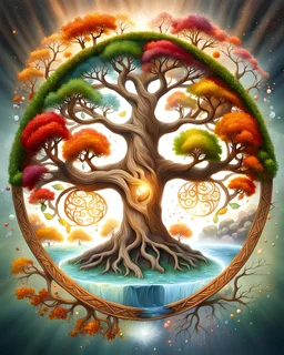 The tree of life is made of the four seasons of spring, summer, autumn, winter, along with light, water, fire, wind, soil and love