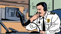 male cop dispatcher deals with evil virus coming out of the phone