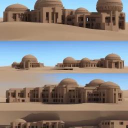 designing a hospital building by Hassan Fathy and its building by sand and have a dome on top and have a modern glassed elevation