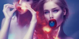 Scarlett Leithold red mouth covered with orange and blue liquid thicks red backlit 4k