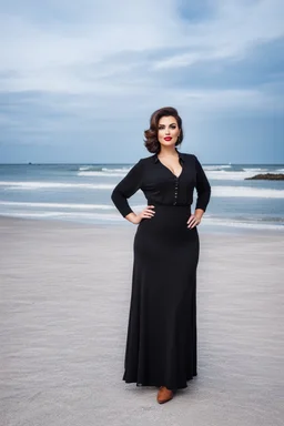 full body of very beautiful lady midi skirt and blouse , curvy hair ,standing idle happy pose in studio pretty makeup