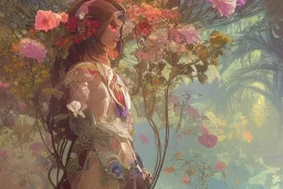 gardenia, colorful, psychedelic, intricate, elegant, highly detailed, digital painting, artstation, concept art, smooth, sharp focus, greg rutkowski art and alphonse mucha, ghibli robot