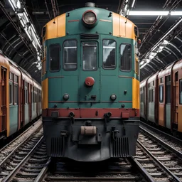 a commonly found train in real world with high details, front-side wise view