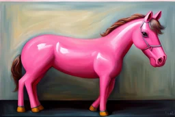 Big pink plastic toy horse.19th painting