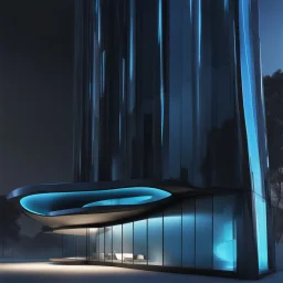 Edificio, estilo Zaha Hadid, ventanas de vidrio azul, Arte digital, calidad ultra, 8k, 3D