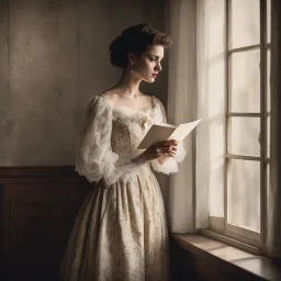 Standing at the corner of the room, a wistful figure emerges from the shadows. Dressed in a vintage attire, their eyes reflect a mix of longing and fond memories. With a tender smile, they hold a love letter close to their heart, lost in the bittersweet reverie of past romance.