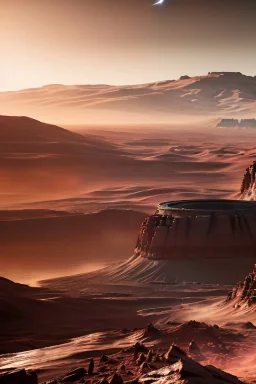 Martian landscape, intricate details, astronaut in foreground, futuristic city in the distance
