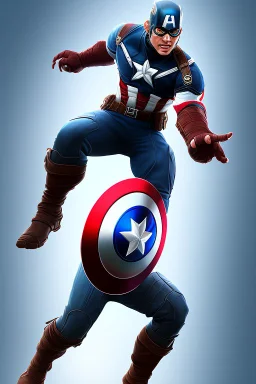 Create a picture of captain america falling from the skye to a pit animated like fortnite