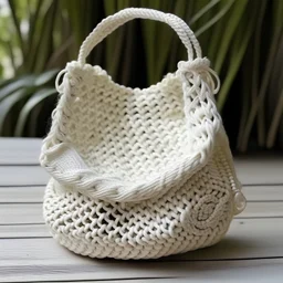 macrame bag creamy color , basket white embroidered with lecce stone bead creamy color,