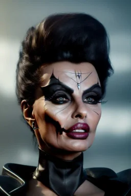 sophia loren as evil queen in black leather, angry, stern look, volumetric lighting, particales,highly detailed,cinematic, deep colours,8