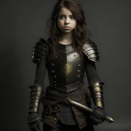 pretty girl, age 25, brown hair, black skin, european, armour, full-body